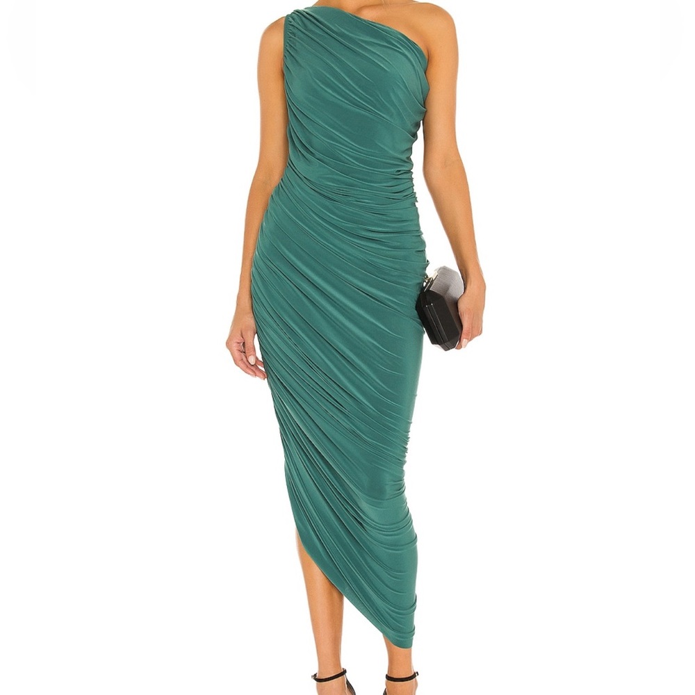 Norma Kamali Mountain Green One-Shoulder Dress